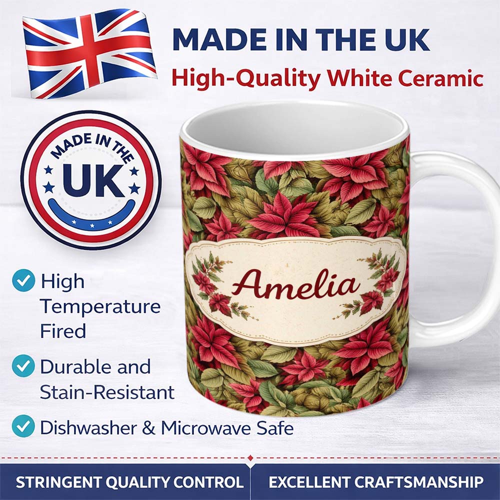 Personalized Custom Name Neutral Coffee Beans Beige Tone Seamless Pattern Cute Unique Gift 11oz Ceramic Coffee Tea Mug White Large Handle