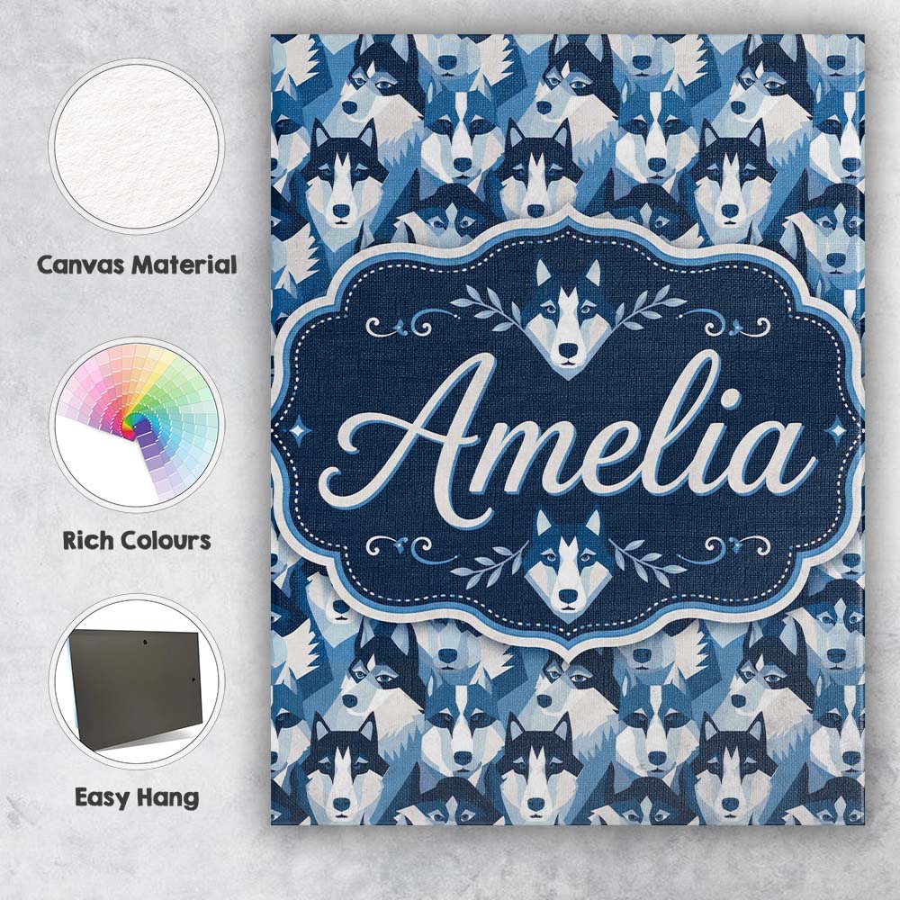 Personalised Name Modern Geometric Husky Custom Unique Gift Idea Elegant Feature Canvas Wall Art Print Decor Picture Ready to Hang