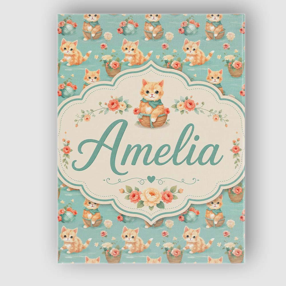 Personalised Name Cute Ginger Kitten with Custom Unique Gift Idea Elegant Feature Canvas Wall Art Print Decor Picture Ready to Hang