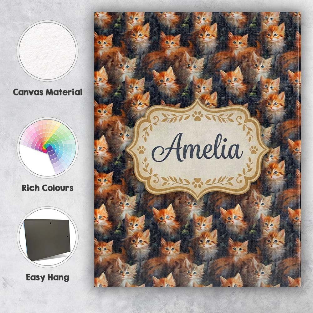 Personalised Name Fluffy Orange Kittens Custom Modern Room Accent Elegant Feature Canvas Wall Art Print Decor Picture Ready to Hang
