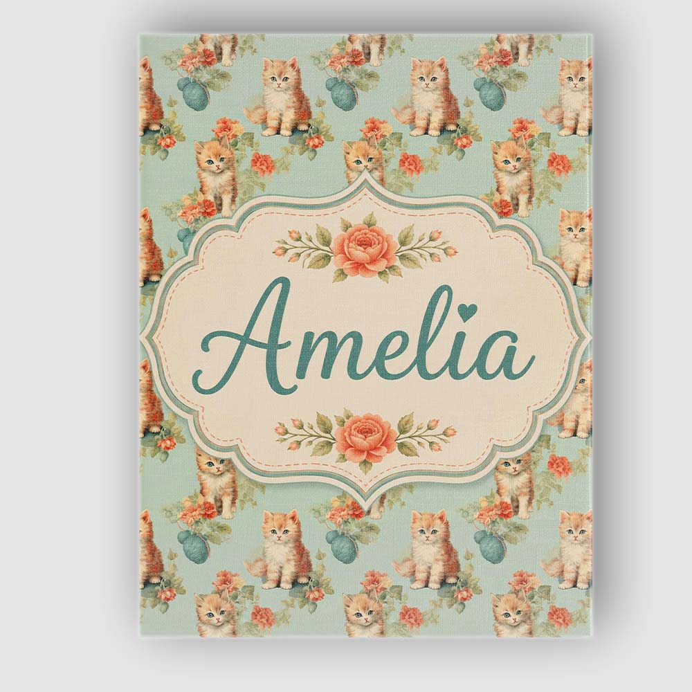 Personalised Name Cute Kitten with Yarn and Custom Bespoke Interior Contemporary Canvas Wall Art Print Decor Picture Ready to Hang