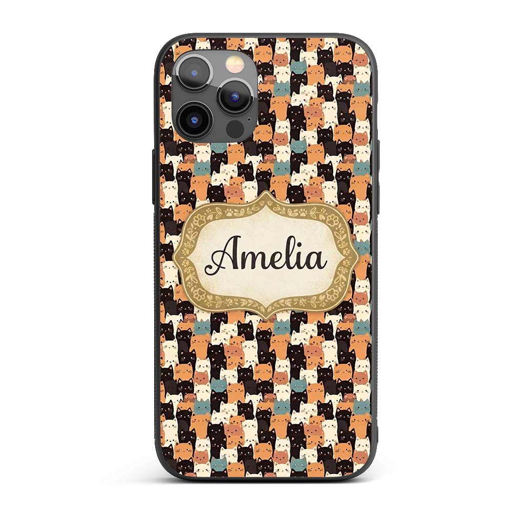 Cute Cartoon Cats Crowd Seamless Pattern Warm Custom Name Protective Phone Case Mobile Cover Durable Everyday Smartphone Shock Resistant