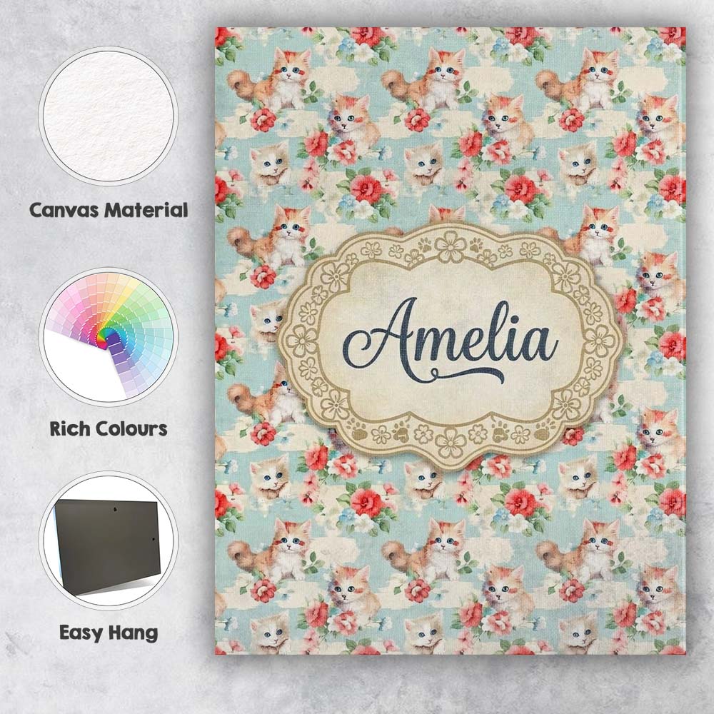 Personalised Name Cute Cream Kittens with Custom Unique Gift Idea Elegant Feature Canvas Wall Art Print Decor Picture Ready to Hang