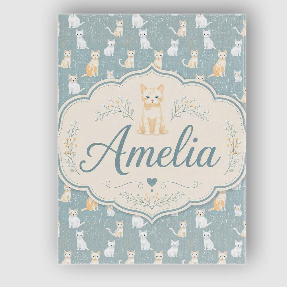 Personalised Name Minimal Cute Cats Meadow Custom Unique Gift Idea Elegant Feature Canvas Wall Art Print Decor Picture Ready to Hang
