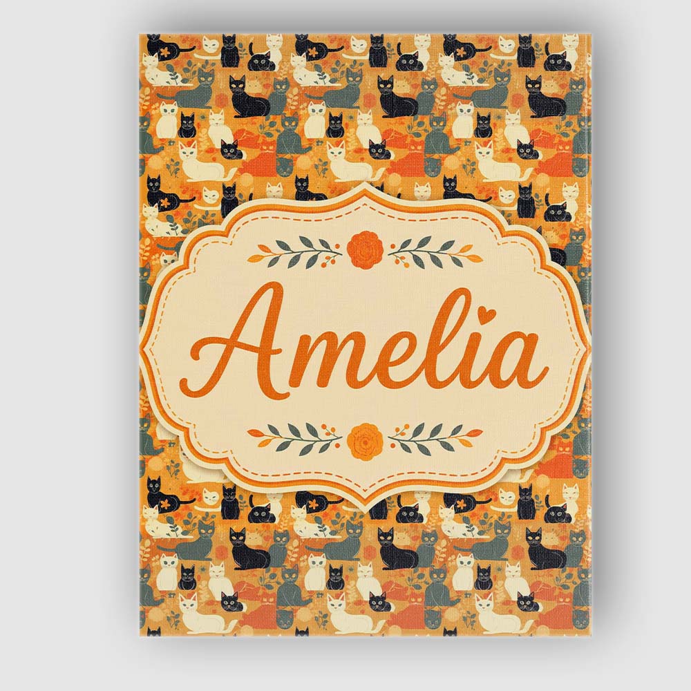 Personalised Name Style Cats Autumn Leaves Custom Unique Gift Idea Elegant Feature Canvas Wall Art Print Decor Picture Ready to Hang
