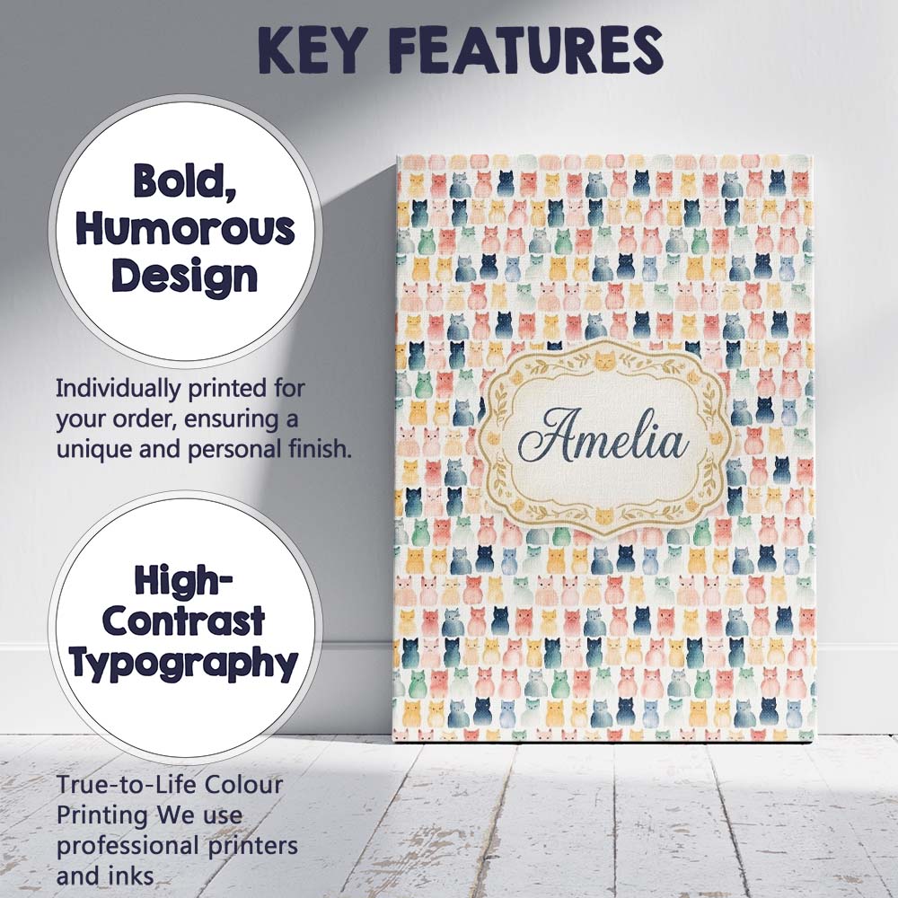 Personalised Name Pastel Watercolor Cute Custom Unique Gift Idea Elegant Feature Canvas Wall Art Print Decor Picture Ready to Hang