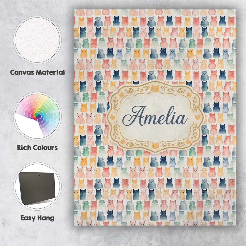 Personalised Name Pastel Watercolor Cute Custom Unique Gift Idea Elegant Feature Canvas Wall Art Print Decor Picture Ready to Hang