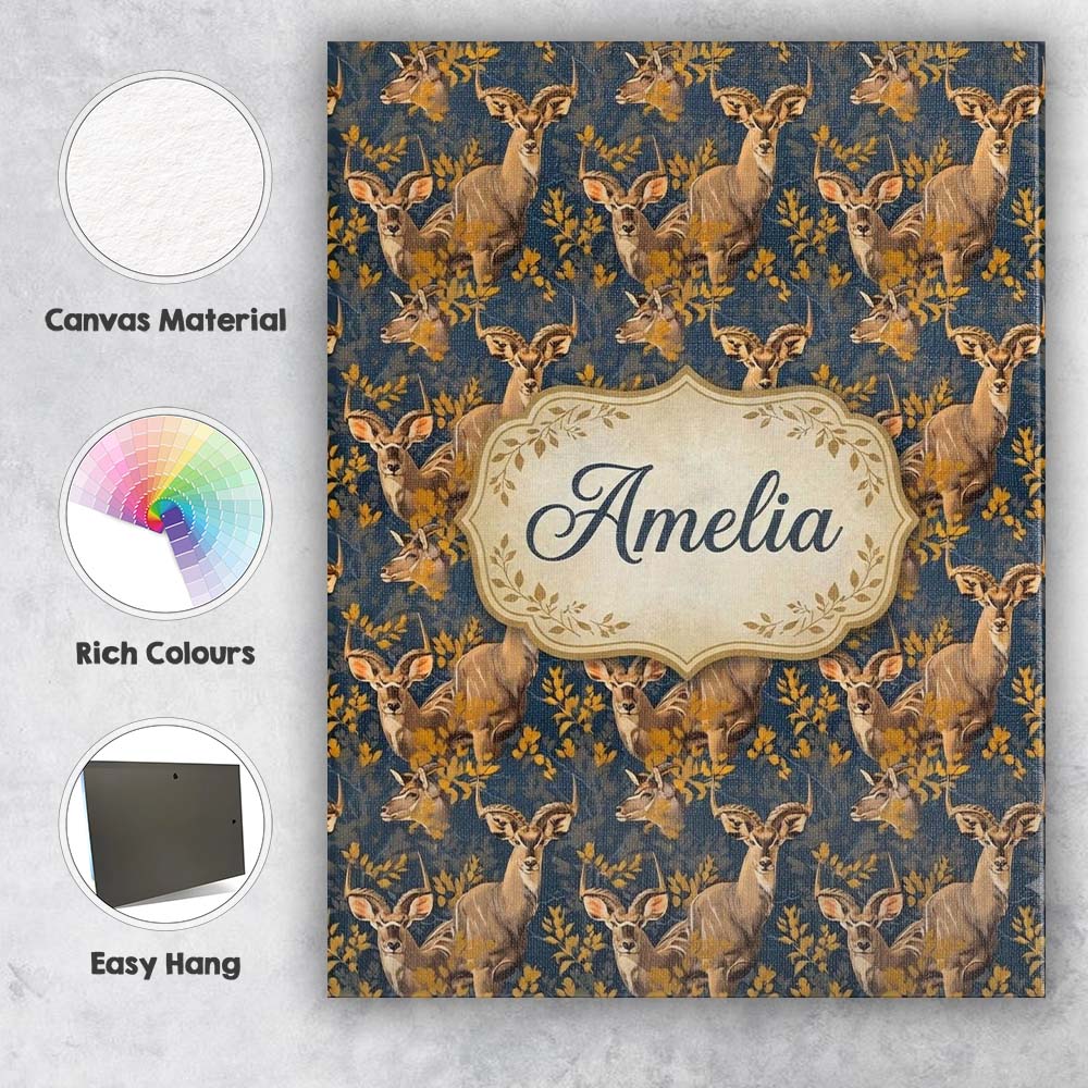 Personalised Name Majestic Kudu Antelope Custom Unique Gift Idea Elegant Feature Canvas Wall Art Print Decor Picture Ready to Hang