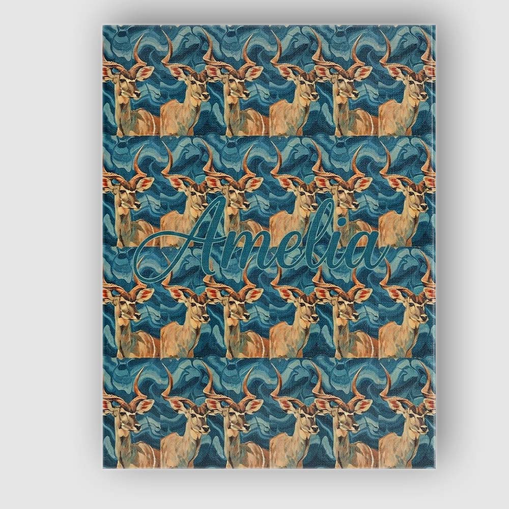 Personalised Name Elegant Kudu Antelope Custom Unique Gift Idea Modern Room Accent Canvas Wall Art Print Decor Picture Ready to Hang