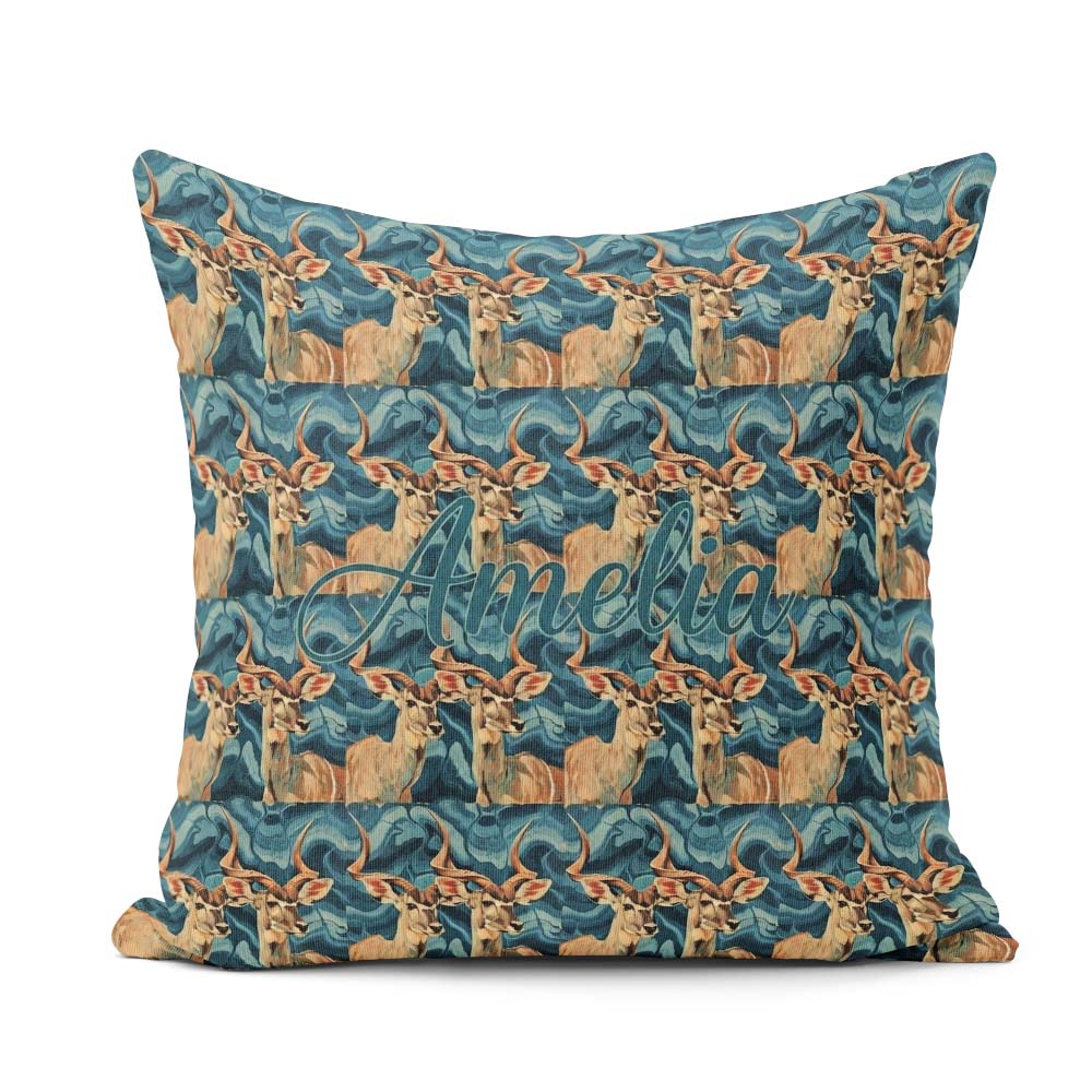 Custom Name Elegant Kudu Antelope with Texture Seamless Pattern Square Filled Cushion Throw Pillow Sofa Bed Home Decor Zip Washable UK Made