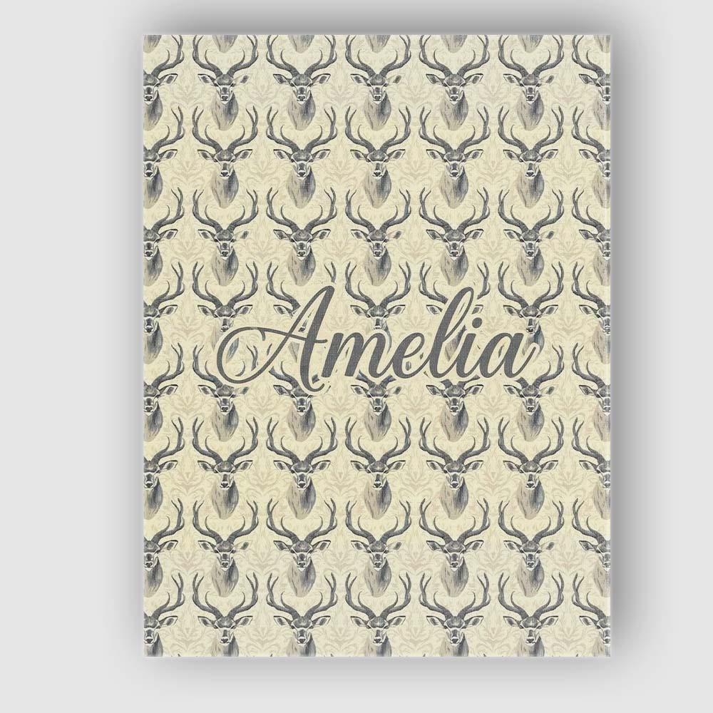 Personalised Name Classic Deer Head Motif Custom Unique Gift Idea Elegant Feature Canvas Wall Art Print Decor Picture Ready to Hang