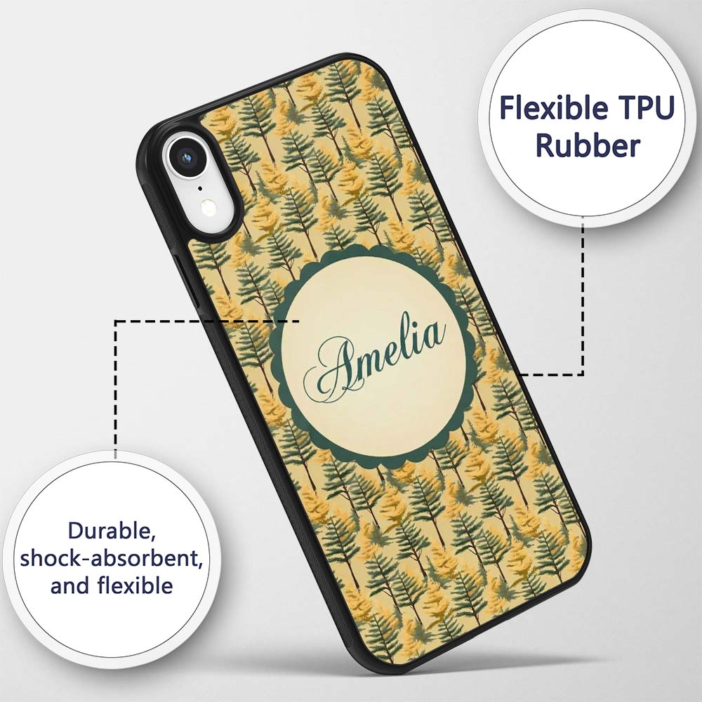 Golden Forest Trees Repeating Woodland Seamless Custom Name Protective Phone Case Mobile Cover Durable Everyday Smartphone Shock Resistant