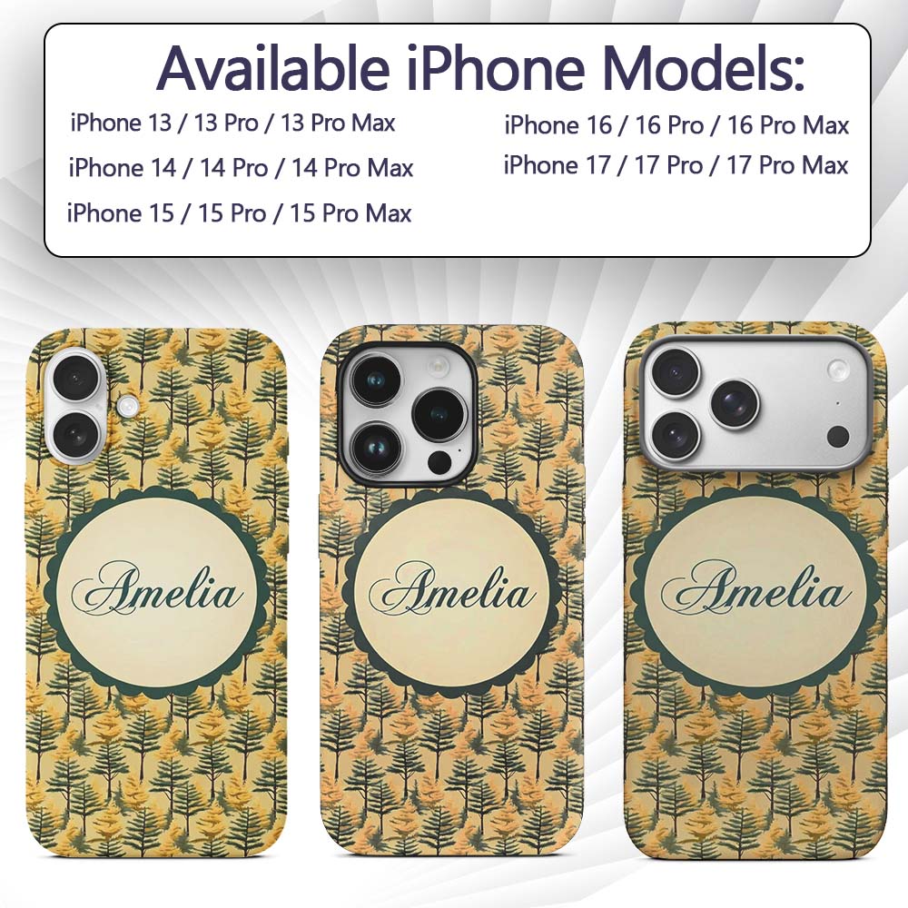Golden Forest Trees Repeating Woodland Seamless Custom Name Protective Phone Case Mobile Cover Durable Everyday Smartphone Shock Resistant
