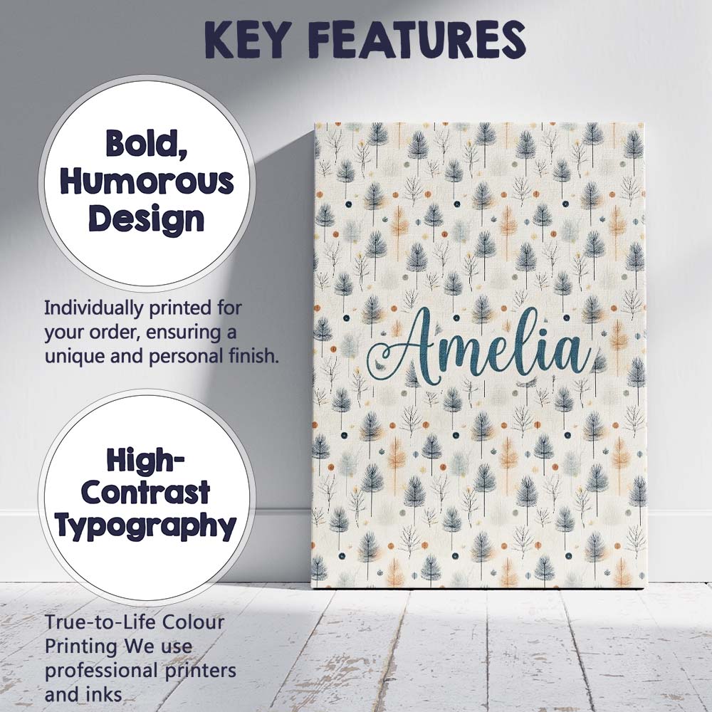 Personalised Name Scandinavian Style Custom Premium Decorative Design Modern Room Accent Canvas Wall Art Print Decor Picture Ready to Hang