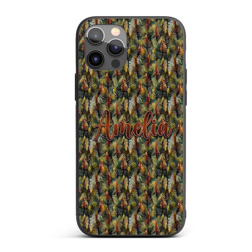 Painterly Pine Leaves with Rich Texture Seamless Custom Name Protective Phone Case Mobile Cover Durable Everyday Smartphone Shock Resistant