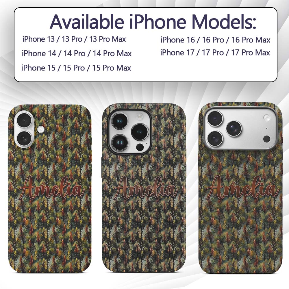 Painterly Pine Leaves with Rich Texture Seamless Custom Name Protective Phone Case Mobile Cover Durable Everyday Smartphone Shock Resistant