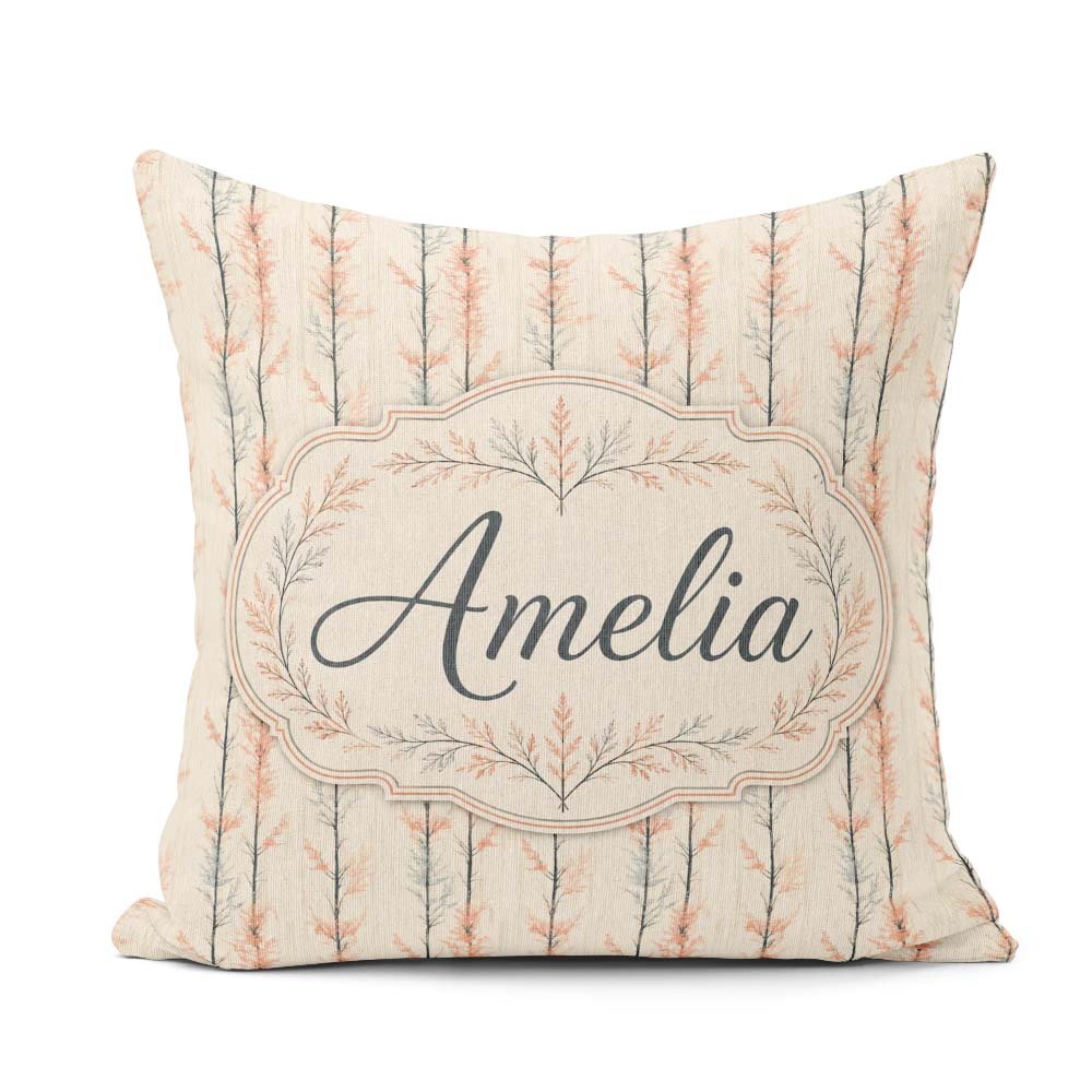 Custom Name Delicate Bare Trees with Blush Foliage Seamless Name Square Filled Cushion Throw Pillow Sofa Bed Home Decor Zip Washable UK Made