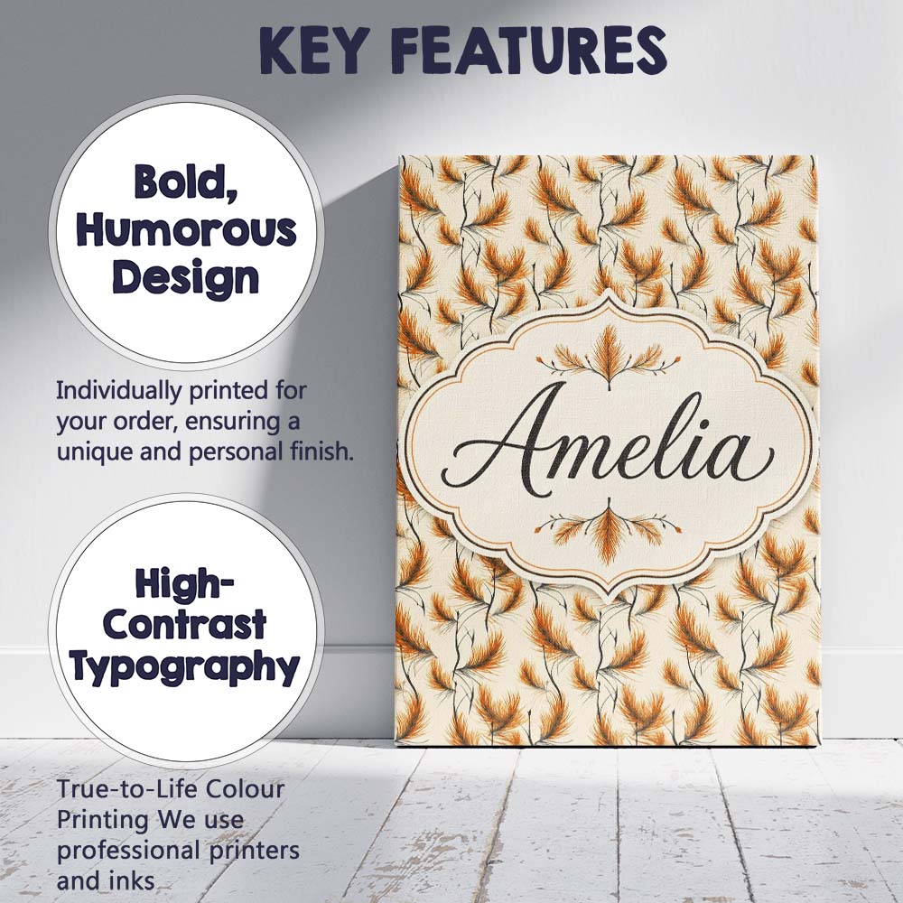 Personalised Name Elegant Orange Pine Custom Modern Room Accent Creative Decorator Style Canvas Wall Art Print Decor Picture Ready to Hang