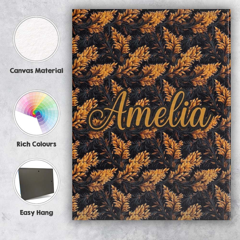 Personalised Name Luxurious Golden Foliage Custom Unique Gift Idea Elegant Feature Canvas Wall Art Print Decor Picture Ready to Hang