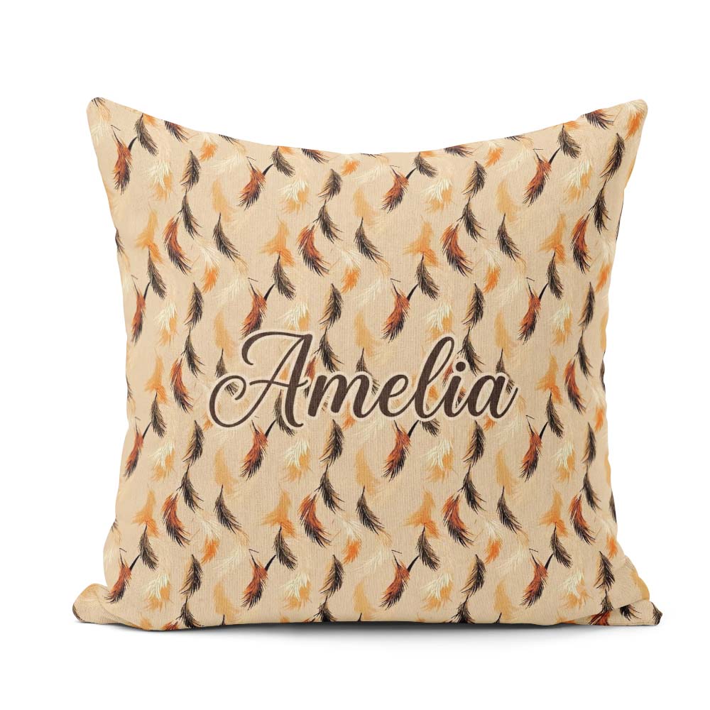 Custom Name Soft Feather Style Leaves Warm Autumn Tones Seamless Square Filled Cushion Throw Pillow Sofa Bed Home Decor Zip Washable UK Made