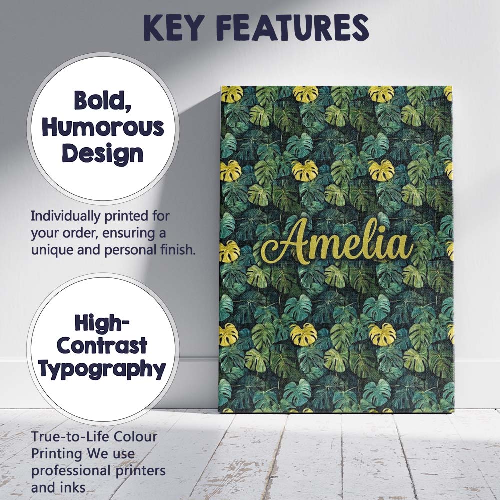 Personalised Name Dense Tropical Monstera Custom Unique Gift Idea Elegant Feature Canvas Wall Art Print Decor Picture Ready to Hang