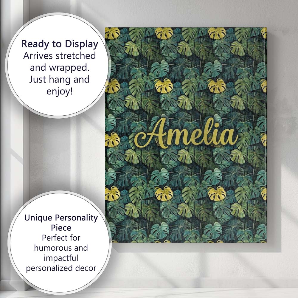 Personalised Name Dense Tropical Monstera Custom Unique Gift Idea Elegant Feature Canvas Wall Art Print Decor Picture Ready to Hang