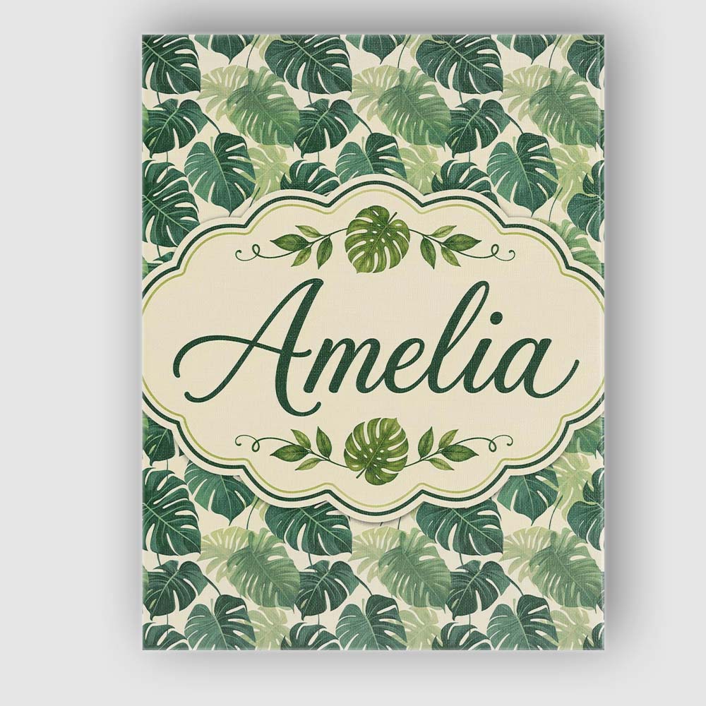 Personalised Name Soft Green Monstera Custom Modern Room Accent Creative Decorator Style Canvas Wall Art Print Decor Picture Ready to Hang