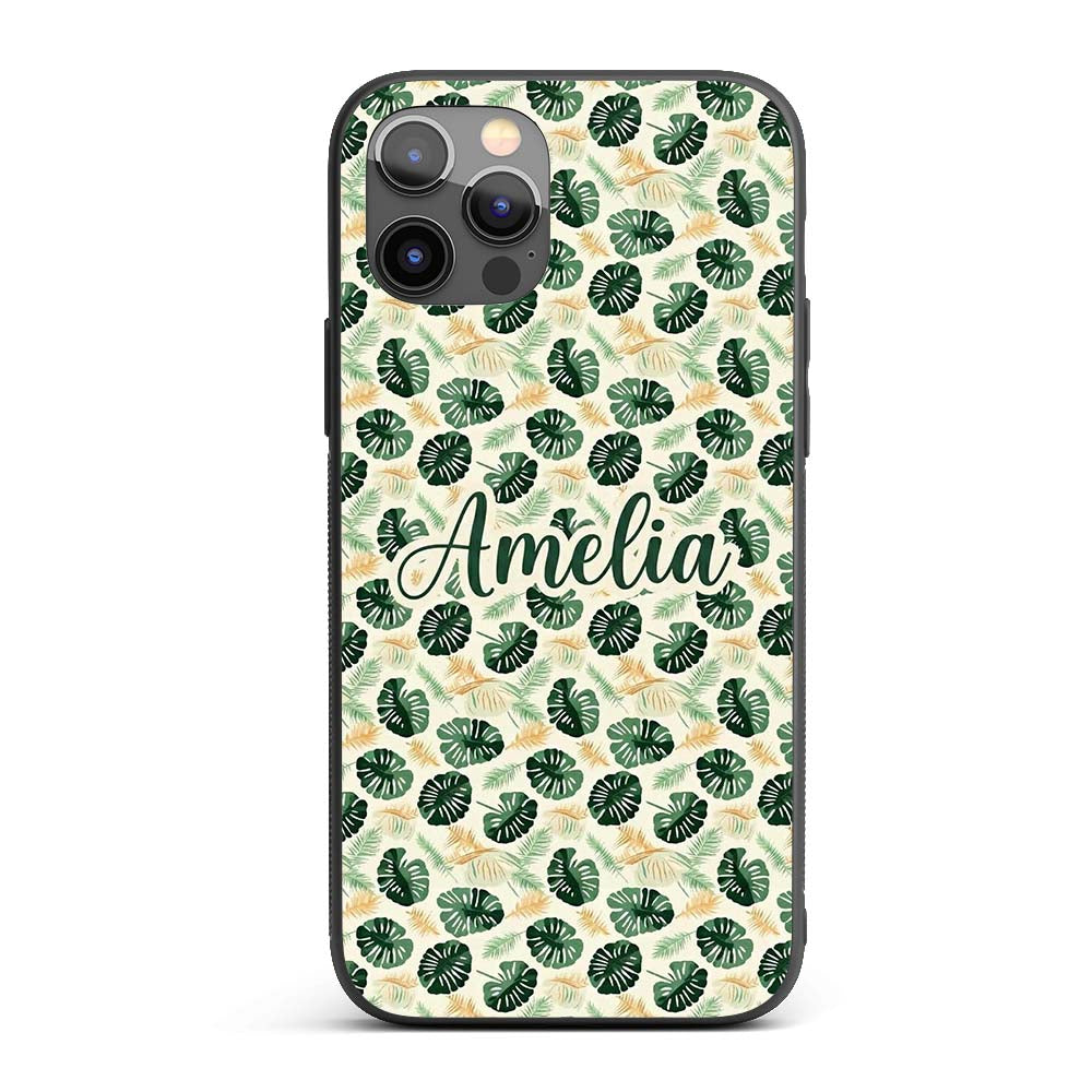 Tropical Leaves Mix with Palm and Monstera on Custom Name Protective Phone Case Mobile Cover Durable Everyday Smartphone Shock Resistant