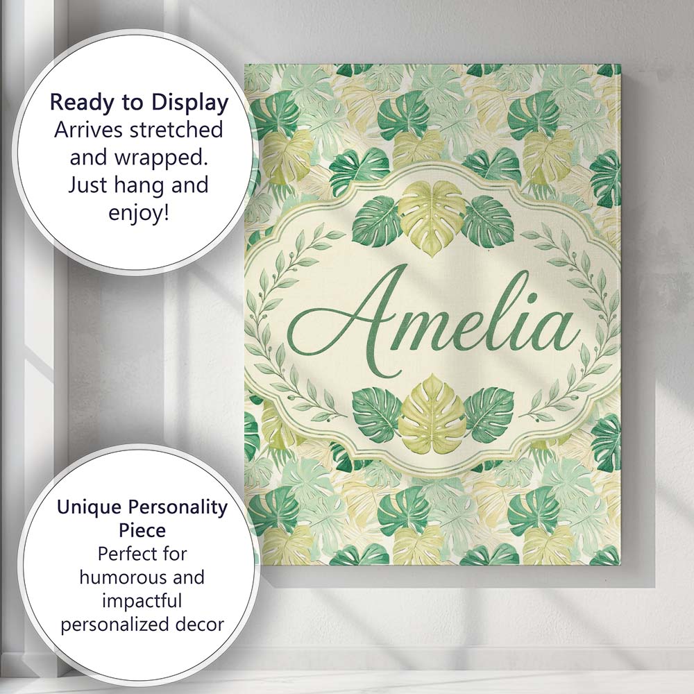 Personalised Name Soft Pastel Tropical Custom Modern Room Accent Elegant Feature Canvas Wall Art Print Decor Picture Ready to Hang