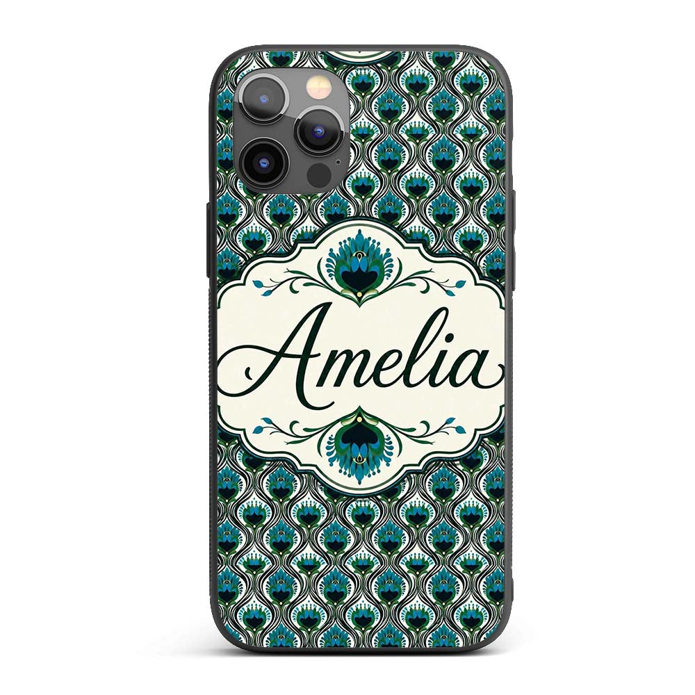Elegant Peacock Feather Fan Art Printed Design Custom Name Protective Phone Case Mobile Cover Durable Everyday Smartphone Shock Resistant