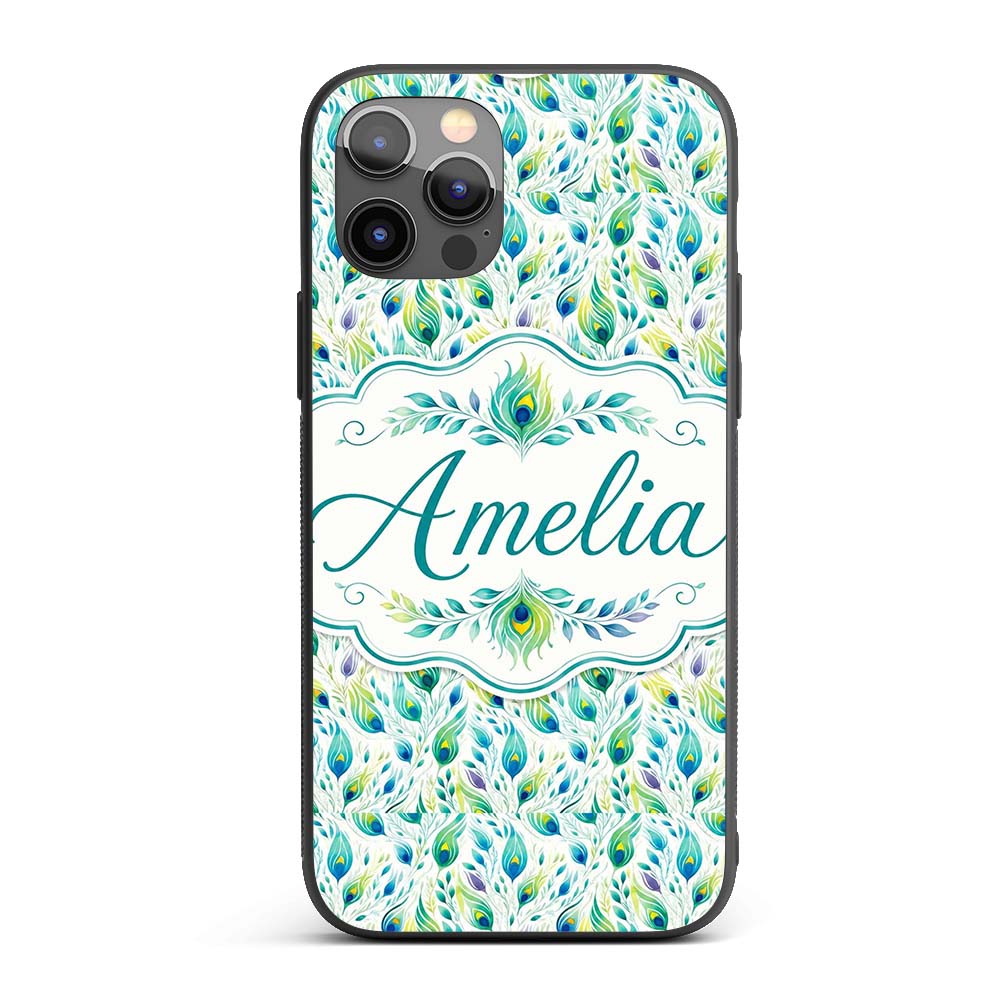 Colorful Peacock Feathers with Soft Botanical Custom Name Protective Phone Case Mobile Cover Durable Everyday Smartphone Shock Resistant