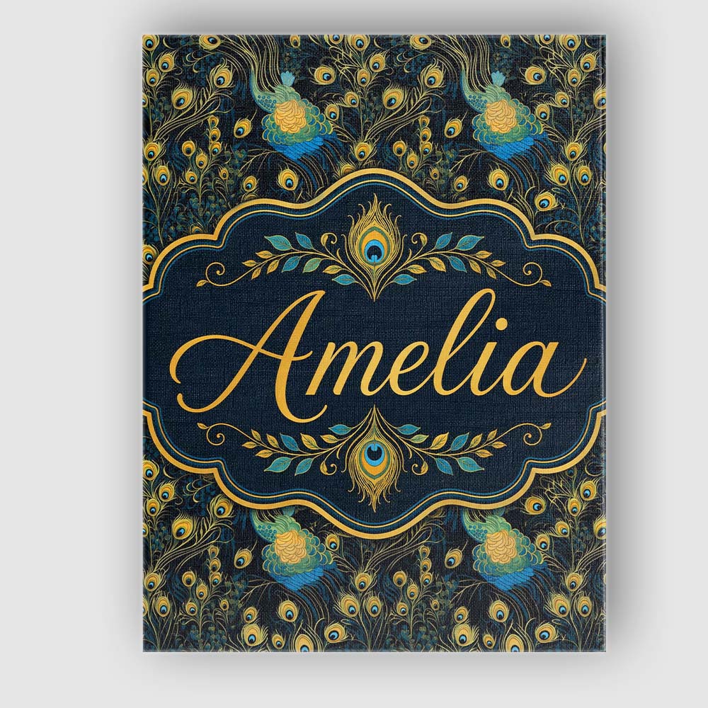 Personalised Name Luxury Dark Peacock Custom Modern Room Accent Creative Decorator Style Canvas Wall Art Print Decor Picture Ready to Hang