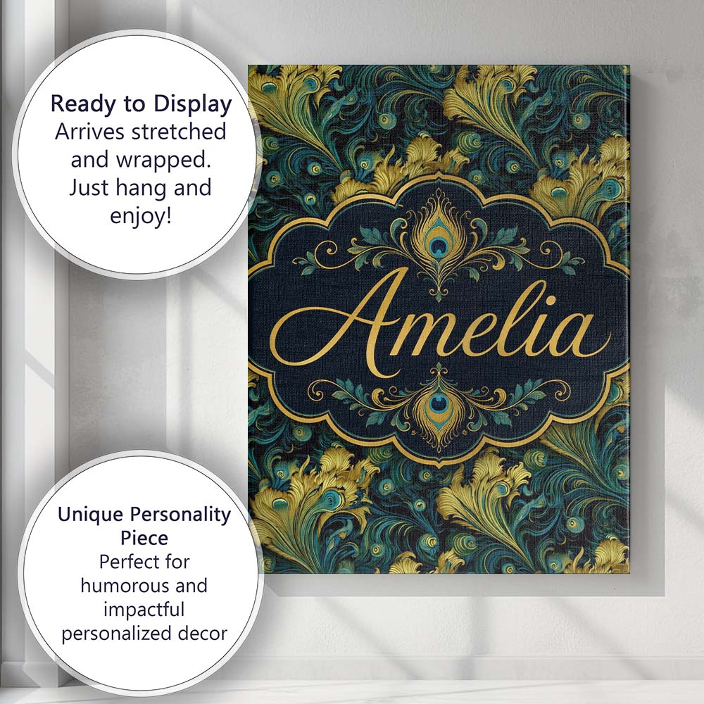 Personalised Name Luxury Gold and Teal Custom Modern Room Accent Elegant Feature Canvas Wall Art Print Decor Picture Ready to Hang