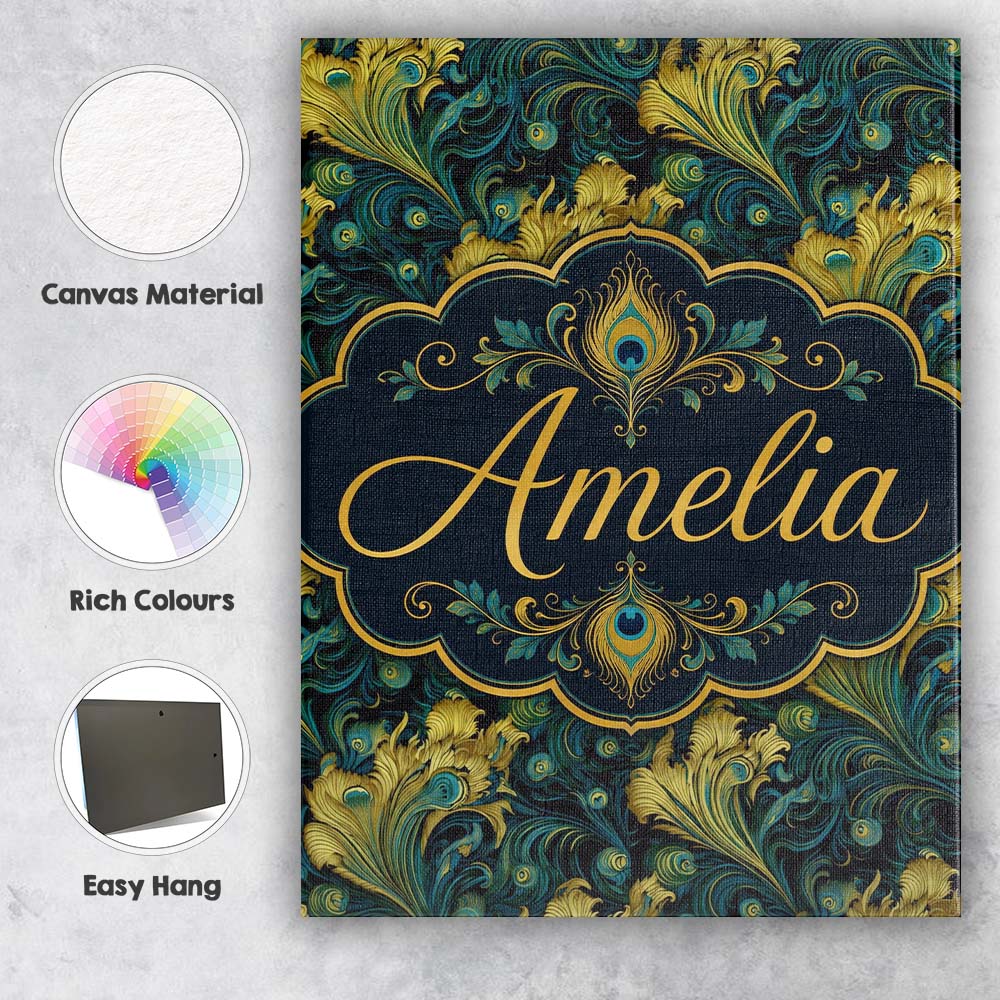 Personalised Name Luxury Gold and Teal Custom Modern Room Accent Elegant Feature Canvas Wall Art Print Decor Picture Ready to Hang