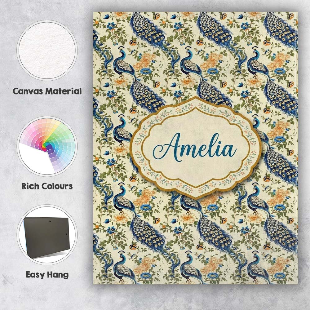 Personalised Name Classic Peacock Birds Custom Modern Room Accent Elegant Feature Canvas Wall Art Print Decor Picture Ready to Hang