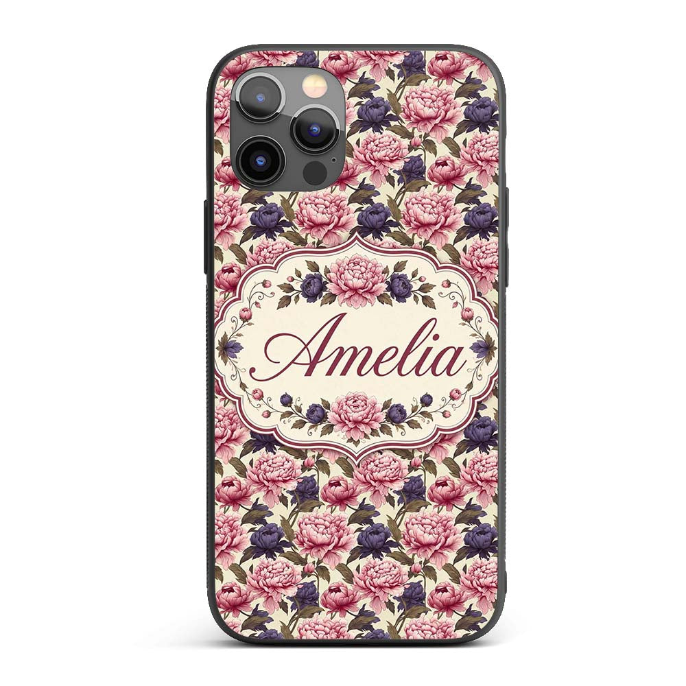 Soft Peony Flowers in Blush Pink Printed Design Custom Name Protective Phone Case Mobile Cover Durable Everyday Smartphone Shock Resistant