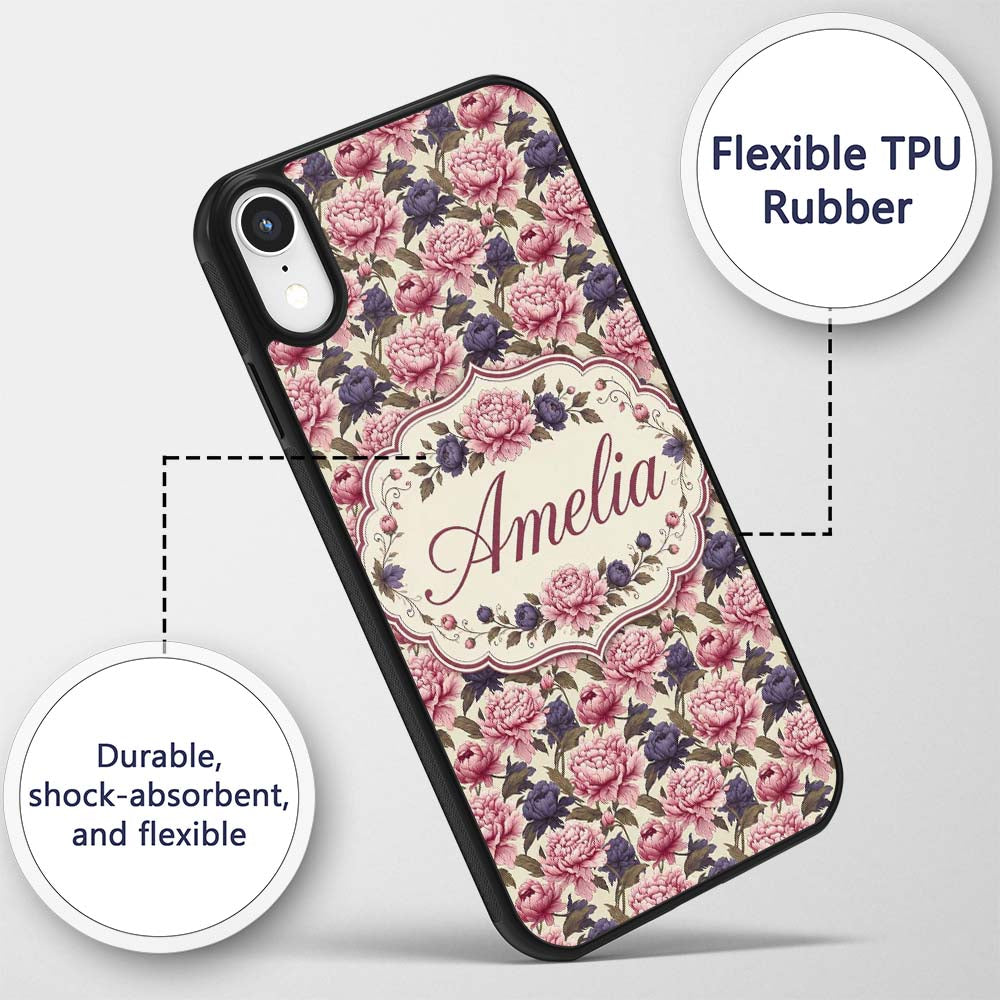 Soft Peony Flowers in Blush Pink Printed Design Custom Name Protective Phone Case Mobile Cover Durable Everyday Smartphone Shock Resistant