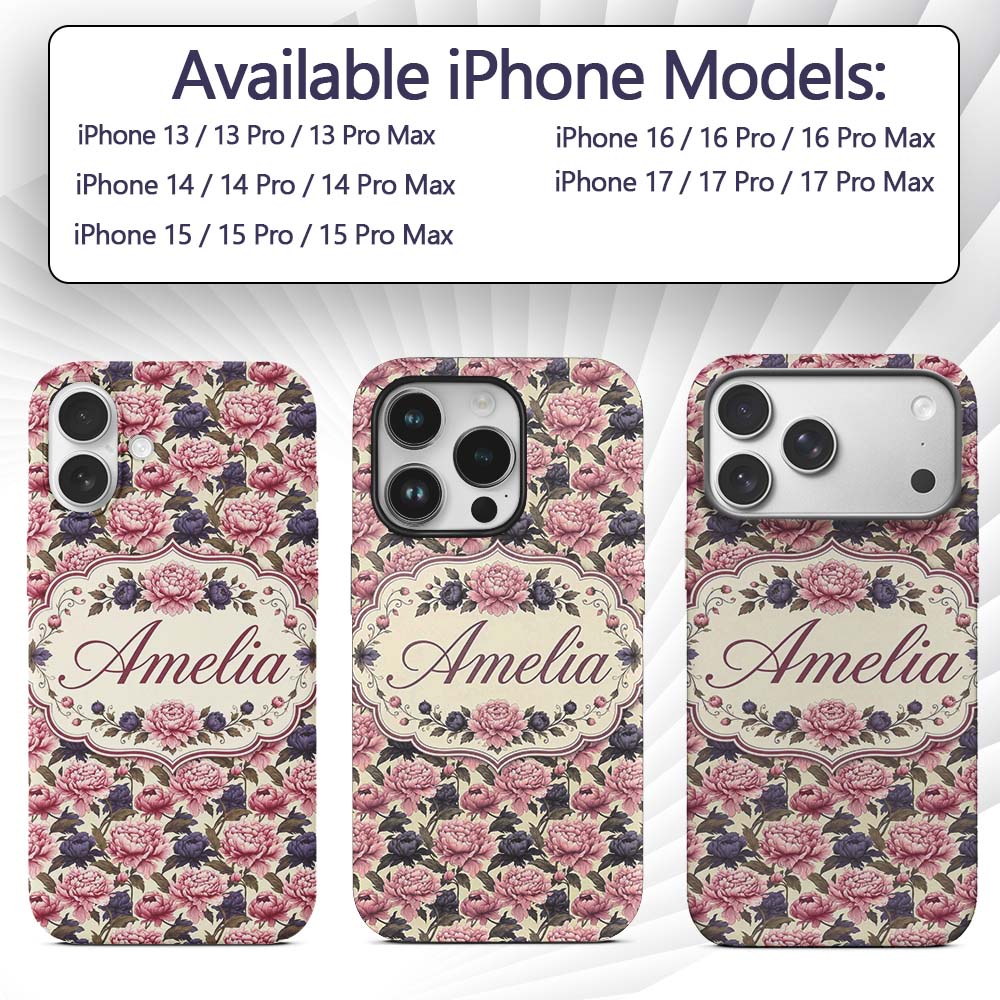 Soft Peony Flowers in Blush Pink Printed Design Custom Name Protective Phone Case Mobile Cover Durable Everyday Smartphone Shock Resistant
