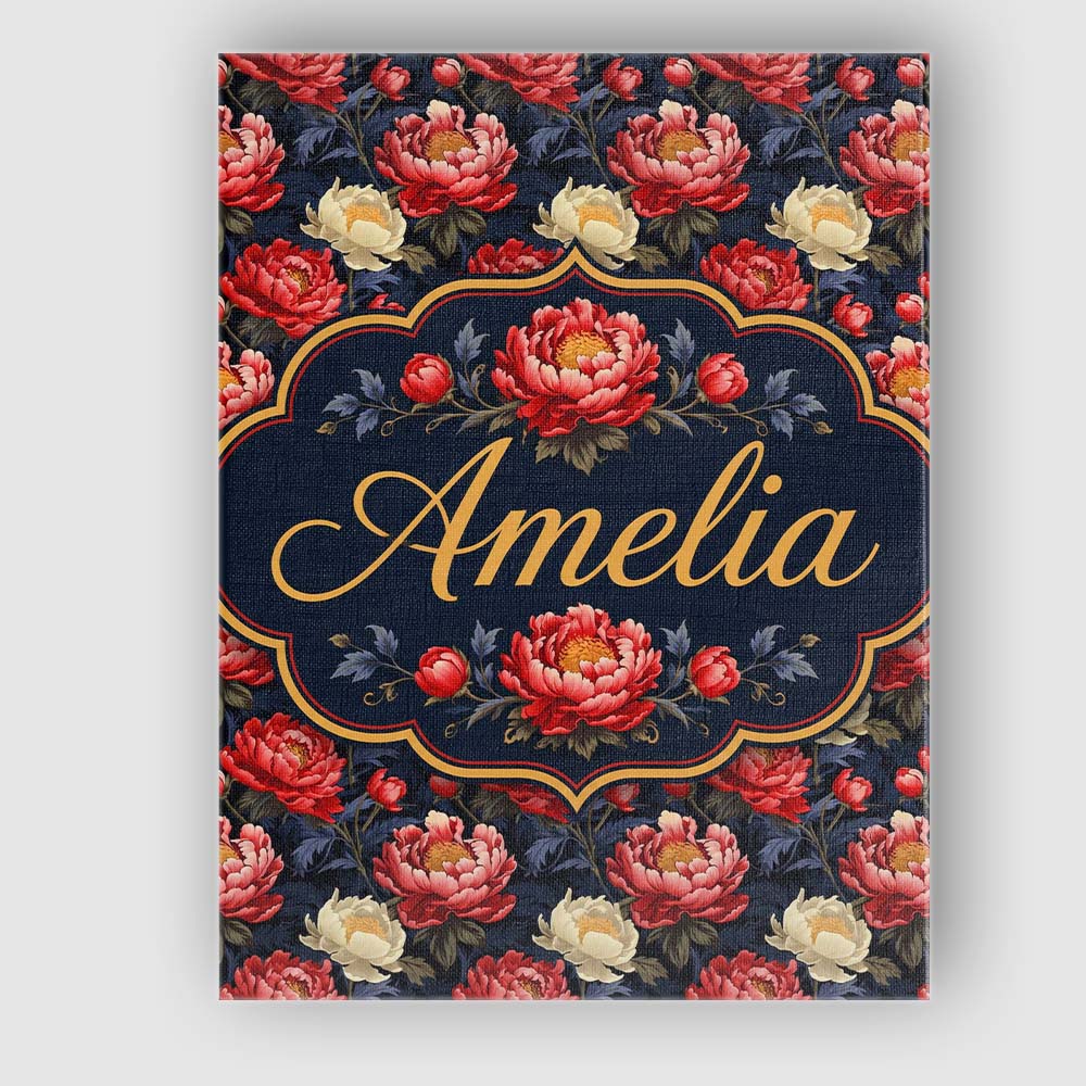 Personalised Name Bold Red and Cream Peony Custom Unique Gift Idea Elegant Feature Canvas Wall Art Print Decor Picture Ready to Hang