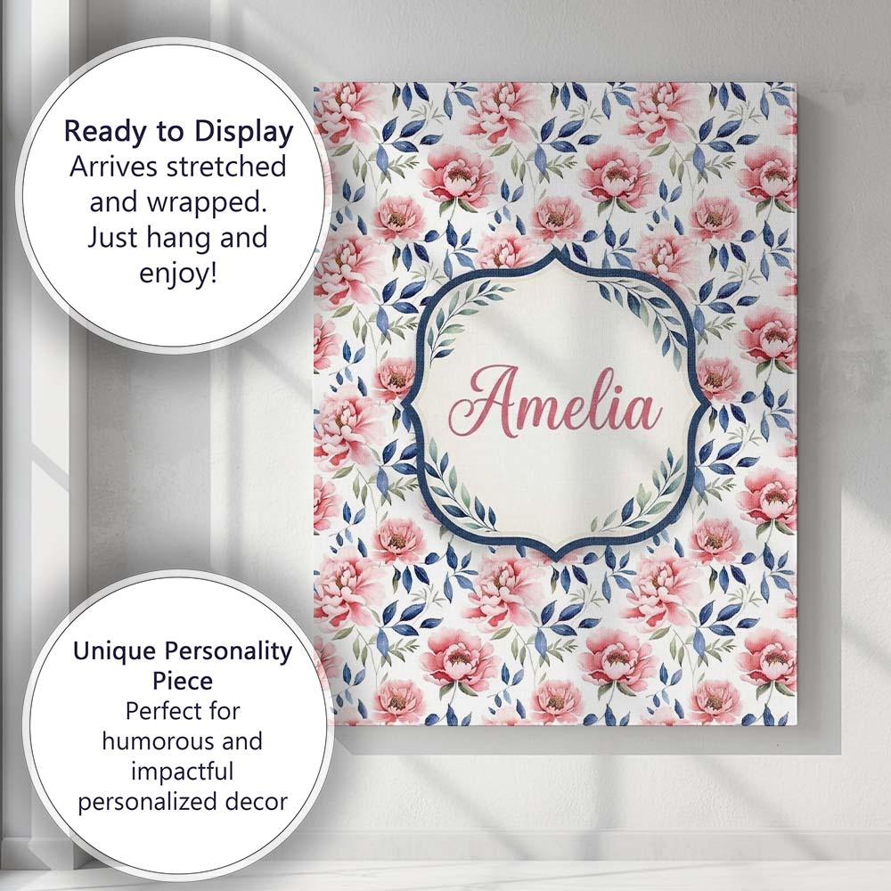 Personalised Name Soft Pink Watercolor Custom Modern Room Accent Elegant Feature Canvas Wall Art Print Decor Picture Ready to Hang