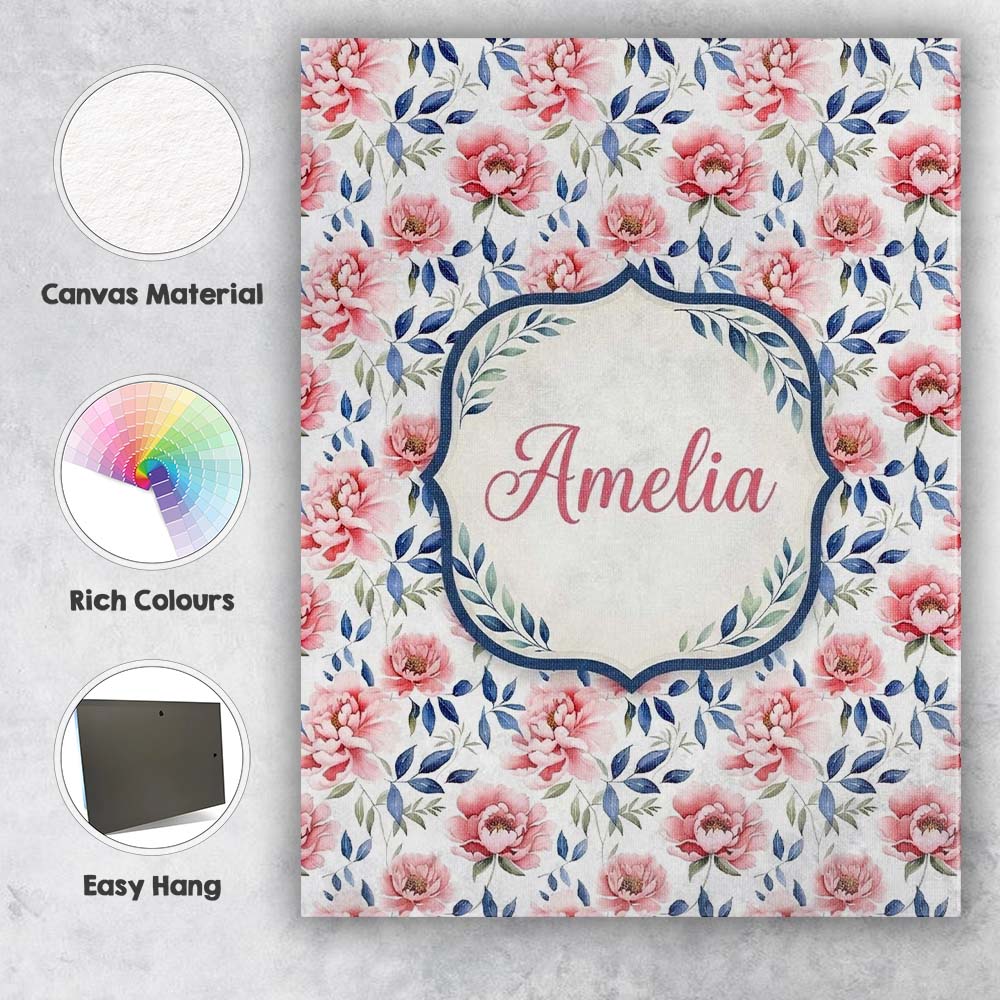 Personalised Name Soft Pink Watercolor Custom Modern Room Accent Elegant Feature Canvas Wall Art Print Decor Picture Ready to Hang