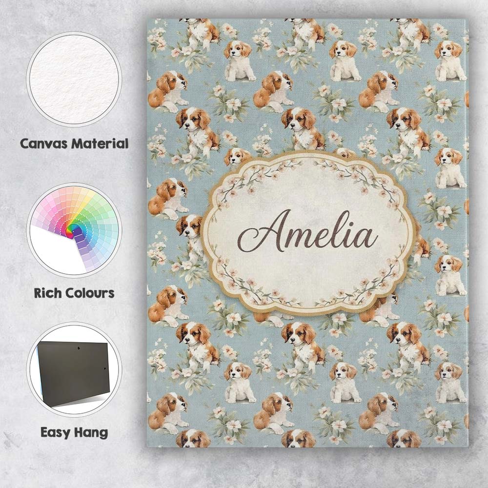 Personalised Name Adorable Puppy Dogs with Custom Unique Gift Idea Elegant Feature Canvas Wall Art Print Decor Picture Ready to Hang