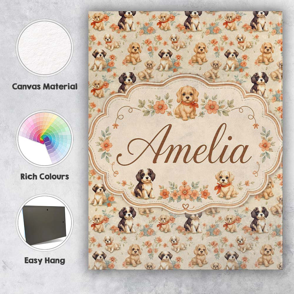 Personalised Name Cute Mixed Breed Puppies Custom Unique Gift Idea Elegant Feature Canvas Wall Art Print Decor Picture Ready to Hang