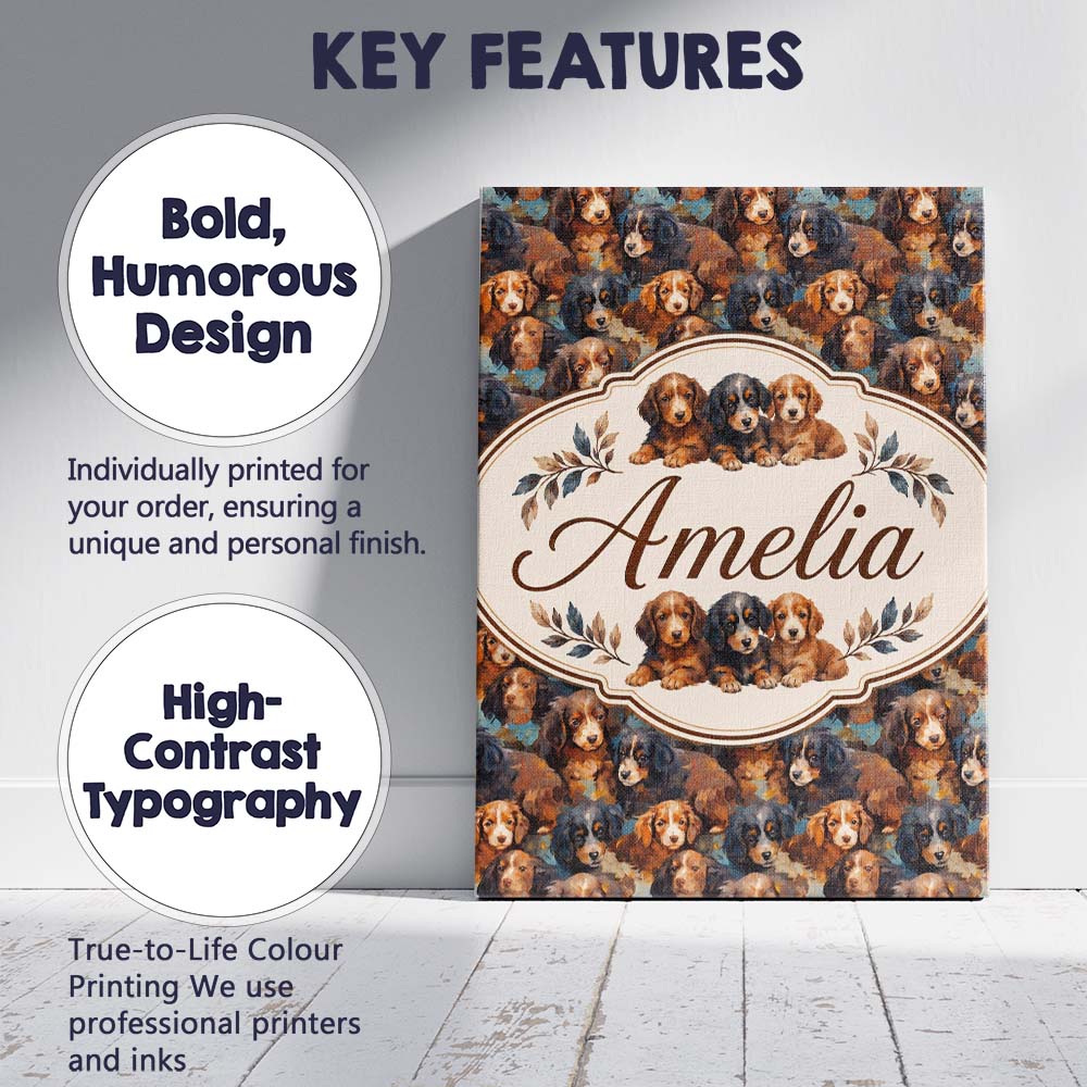 Personalised Name Cute Brown and Black Custom Modern Room Accent Elegant Feature Canvas Wall Art Print Decor Picture Ready to Hang