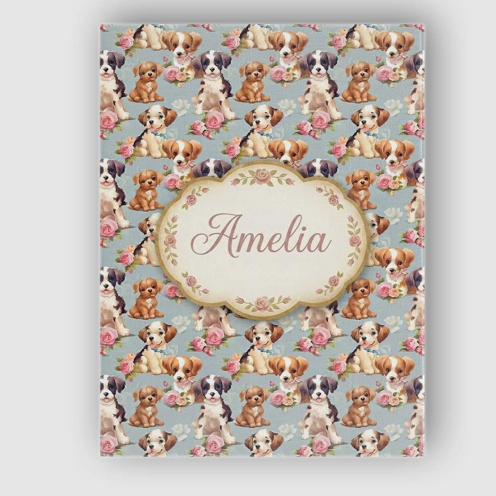 Personalised Name Adorable Cartoon Puppies Custom Unique Gift Idea Elegant Feature Canvas Wall Art Print Decor Picture Ready to Hang