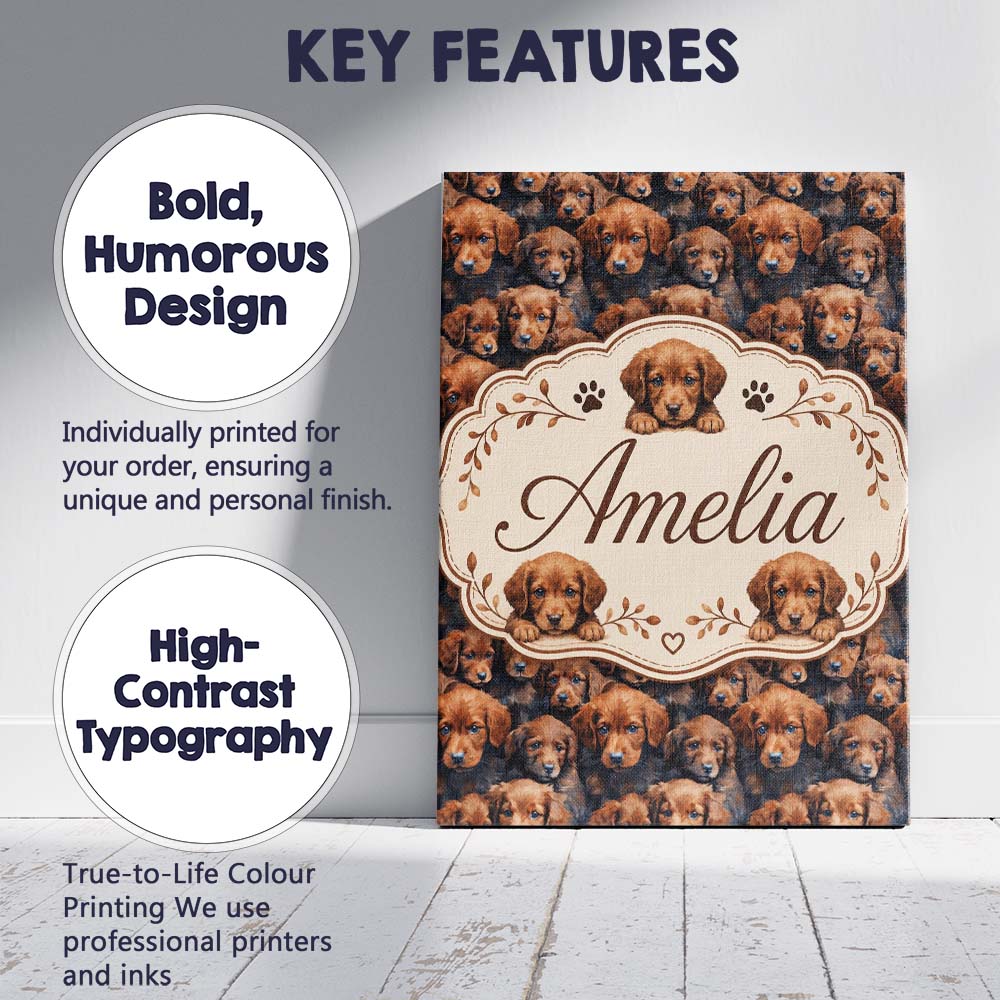 Personalised Name Realistic Golden Brown Custom Unique Gift Idea Elegant Feature Canvas Wall Art Print Decor Picture Ready to Hang