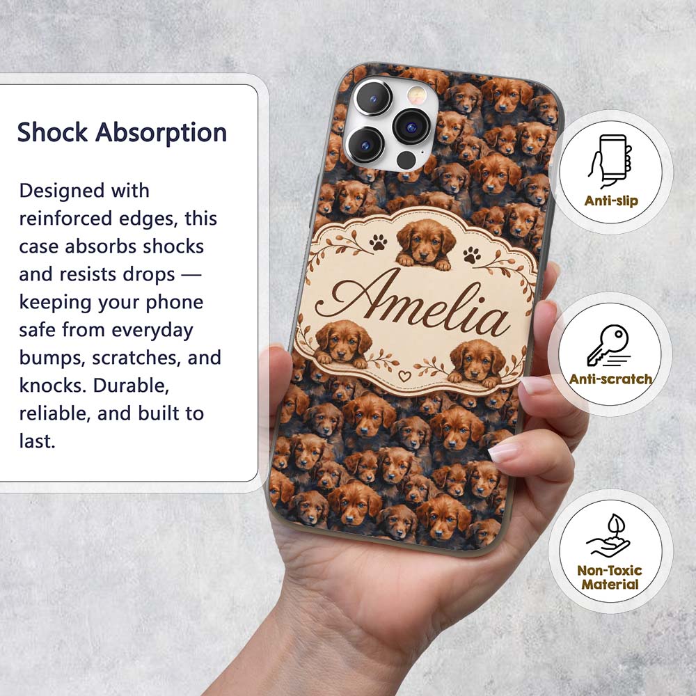 Realistic Golden Brown Puppy Dogs Printed Design Custom Name Protective Phone Case Mobile Cover Durable Everyday Smartphone Shock Resistant