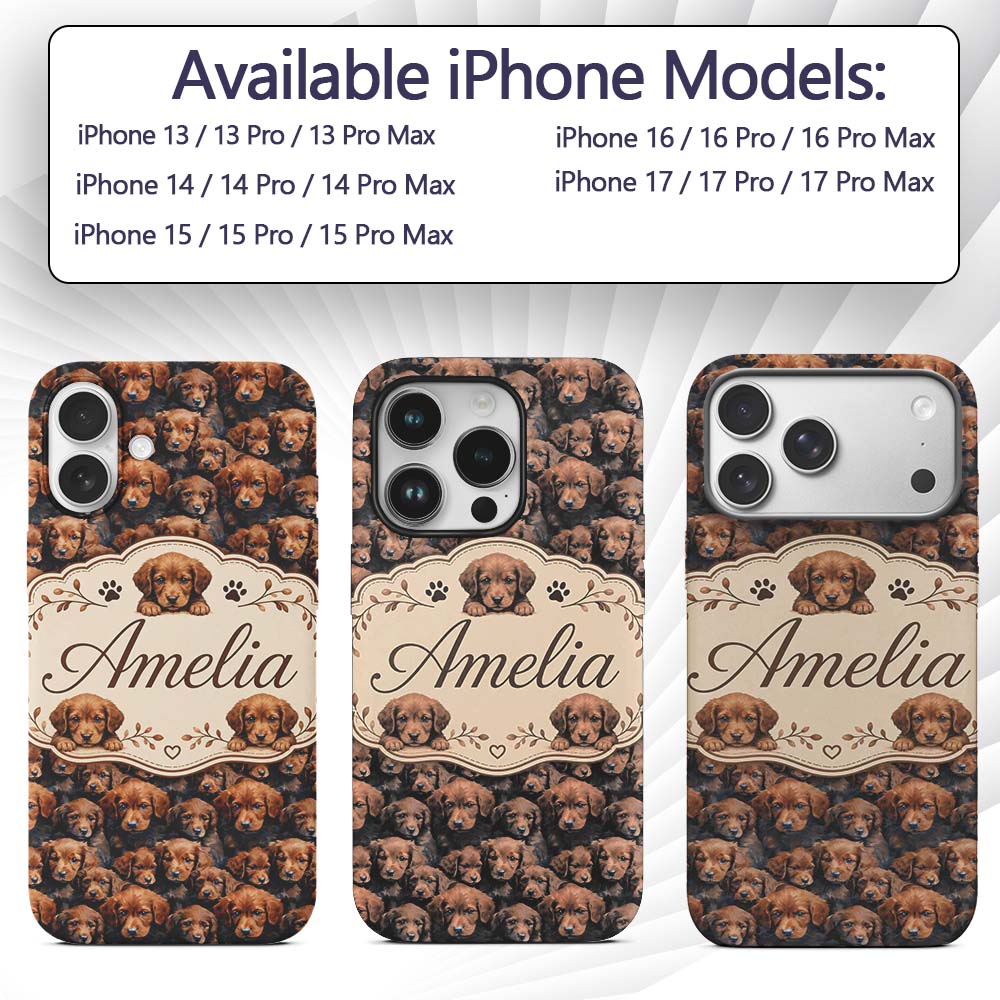 Realistic Golden Brown Puppy Dogs Printed Design Custom Name Protective Phone Case Mobile Cover Durable Everyday Smartphone Shock Resistant