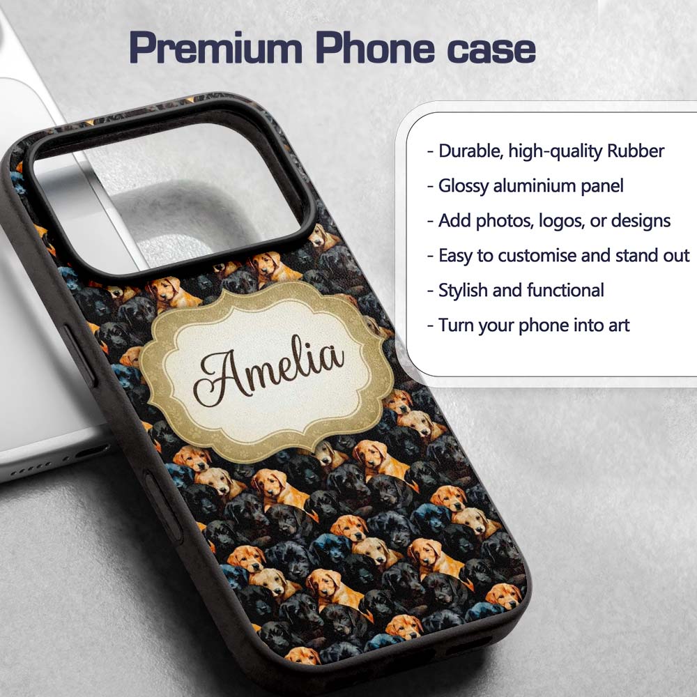 Black and Golden Labrador Puppies Packed Seamless Custom Name Protective Phone Case Mobile Cover Durable Everyday Smartphone Shock Resistant