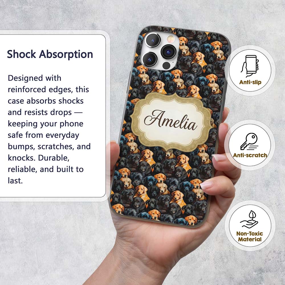 Black and Golden Labrador Puppies Packed Seamless Custom Name Protective Phone Case Mobile Cover Durable Everyday Smartphone Shock Resistant
